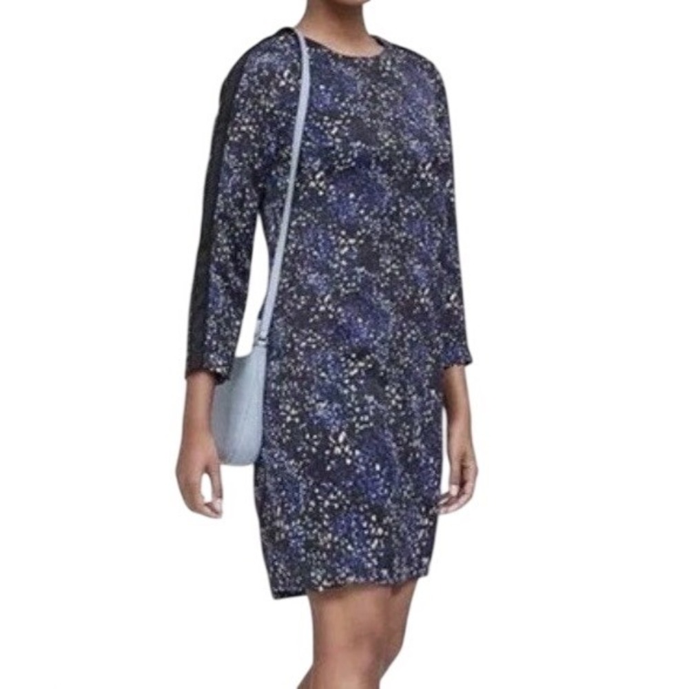 BANANA REPUBLIC Blue White Black 3/4 Sleeve Career Shift Dress Size 6‎ Petite